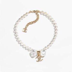 Chanel Resin Bead Bow CC Choker Necklace Gold